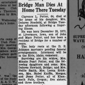 Clarence L Potter obituary