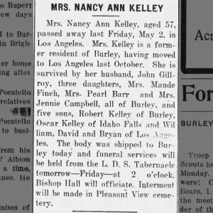 Obituary for NANCY ANN KELLEY Kelley