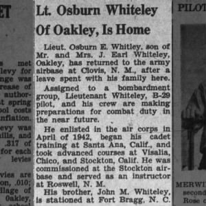 Lt. Osburn Whiteley Of Oakley, Is Home